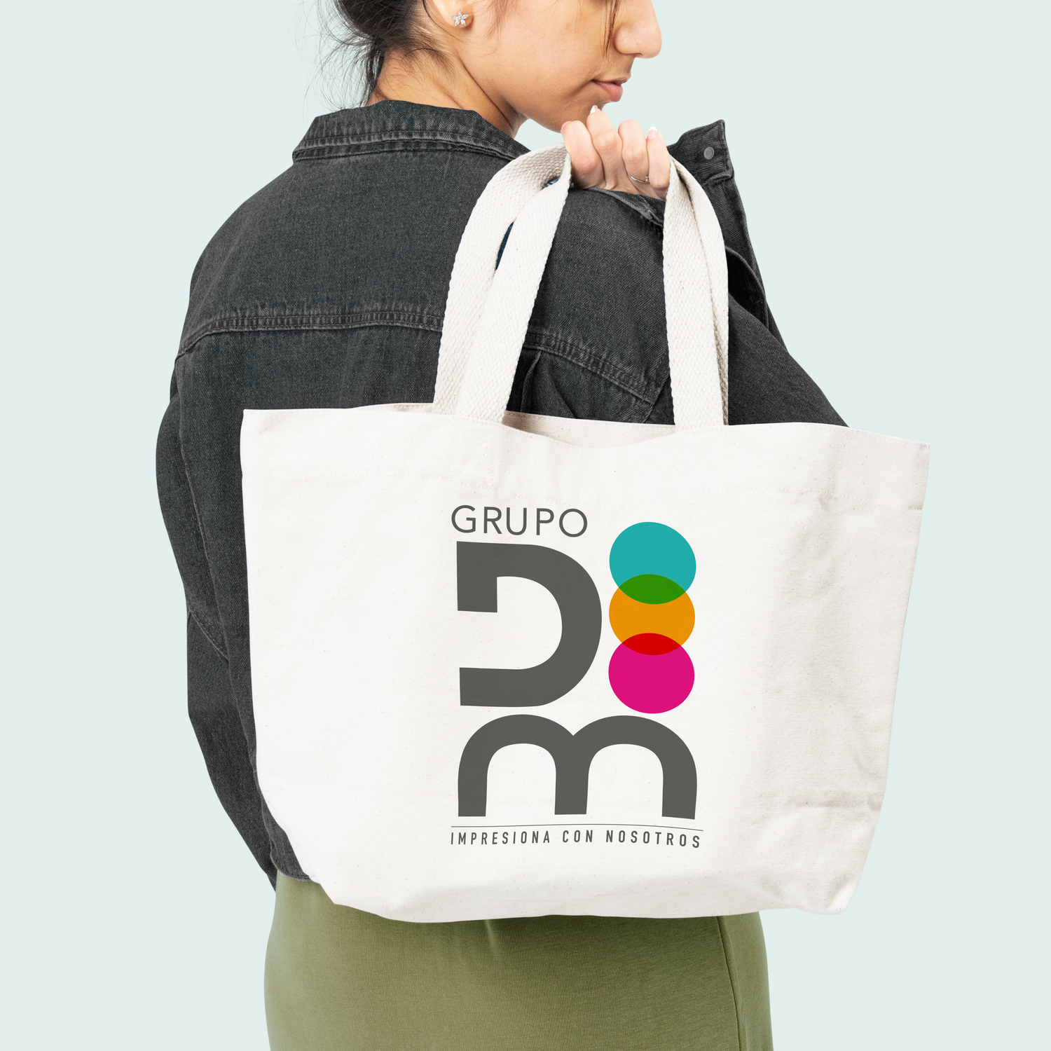 White tote bag with bonjour typography accessory studio shoot